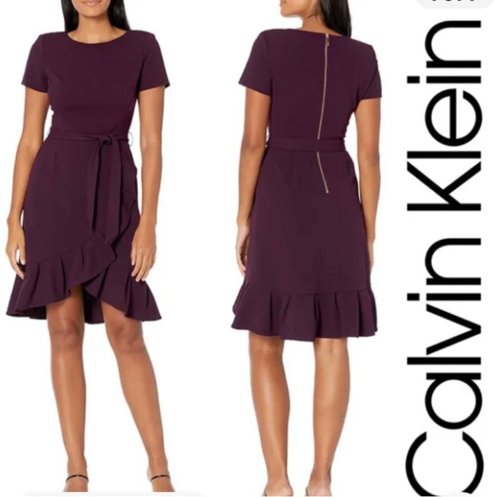 Calvin Klein Ruffled Tulip-Hem Crepe Dress